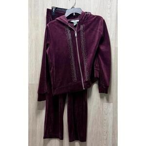 LARK + GREY Plum Velour Zip Up Hoodie Pant Lounge Set Women Size PM